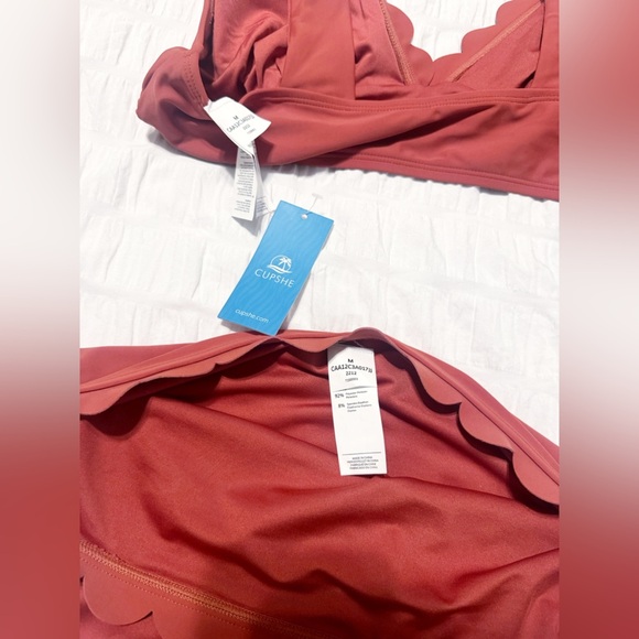 NWOT Cupshe Marsala Scalloped Bralette Mid Rise Hipster Bikini Medium Orange - Picture 7 of 7